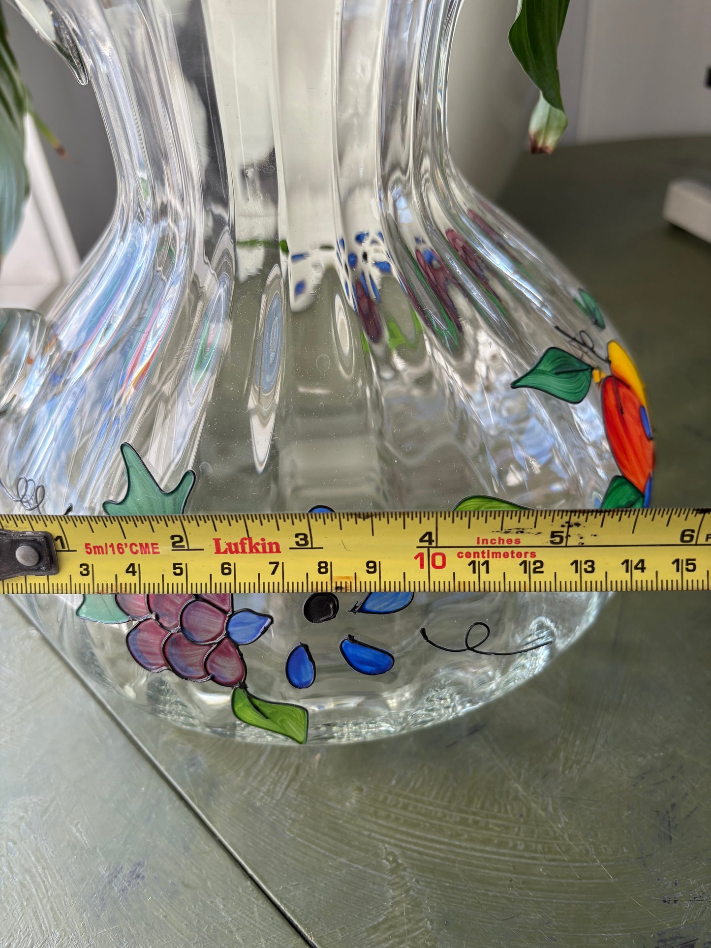 PAINTED FRUIT GLASS PITCHER
