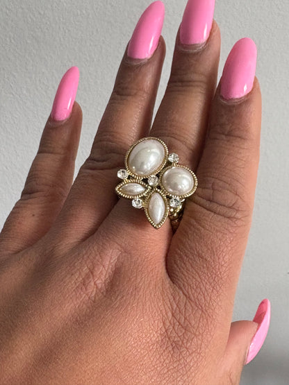 FAUX PEARL ADJUSTABLE RING