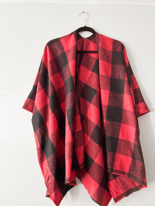 RED PLAID PONCHO