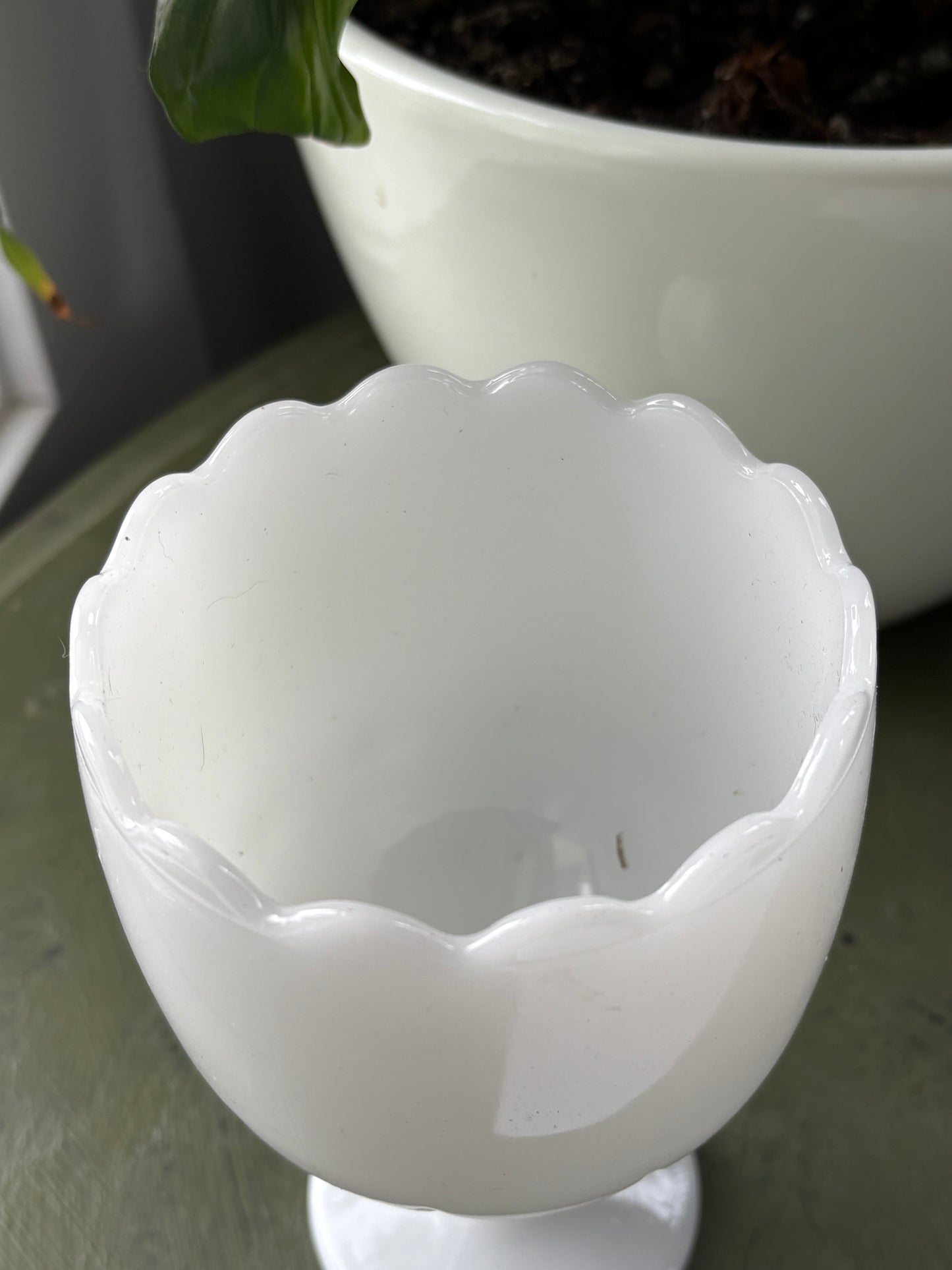 MILK GLASS SCALLOPED GOBLET