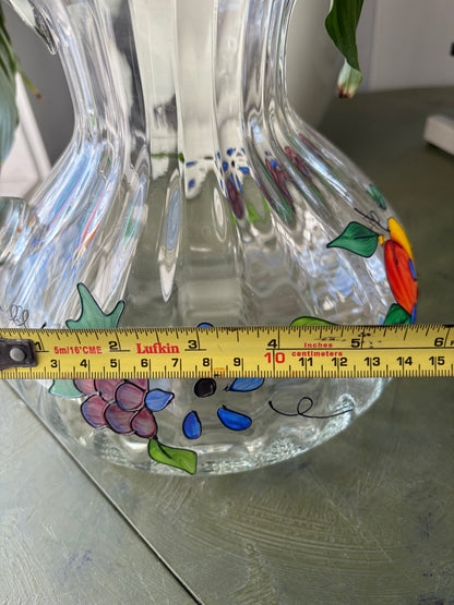 PAINTED FRUIT GLASS PITCHER