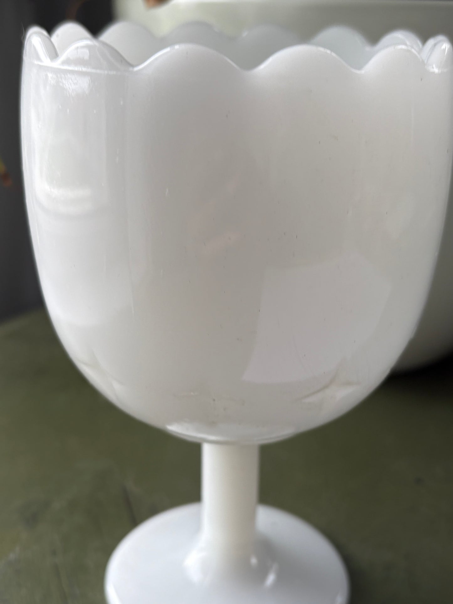 MILK GLASS SCALLOPED GOBLET