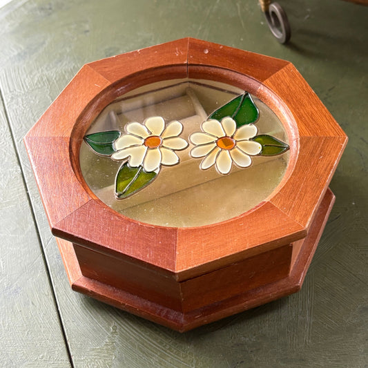 WOOD FLORAL JEWELRY BOX