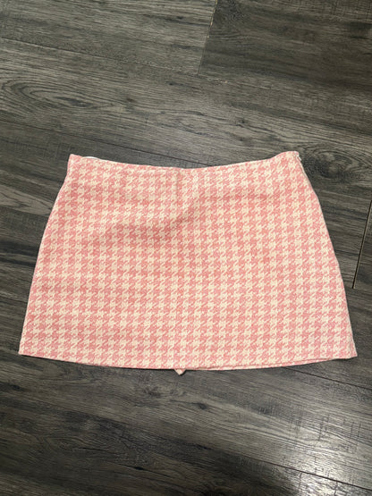 ZARA PINK HOUNDSTOOTH SKIRT - XL