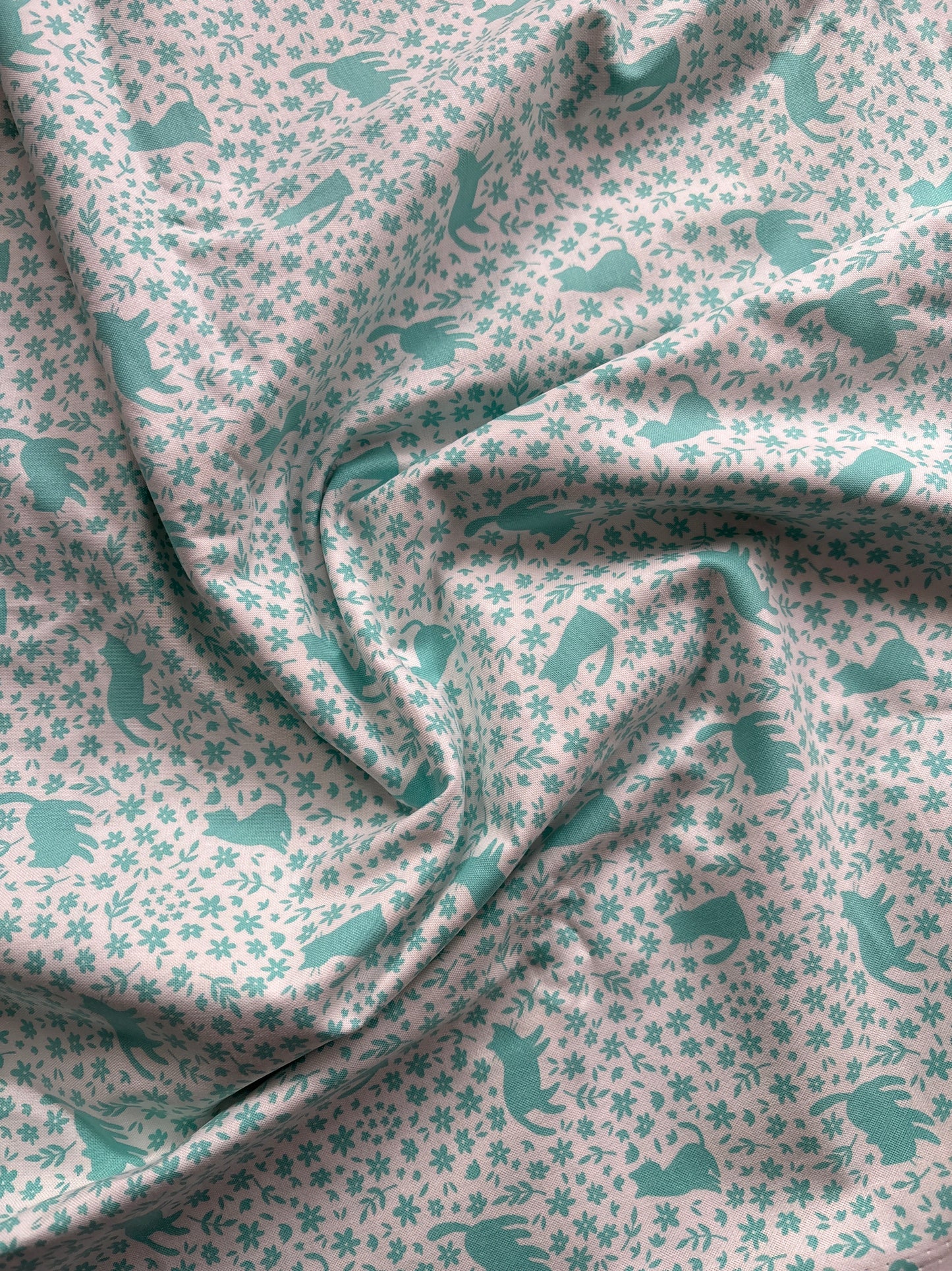 TEAL/WHITE CAT FABRIC 44" x 120"