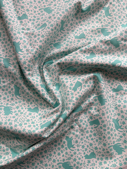 TEAL/WHITE CAT FABRIC 44" x 120"