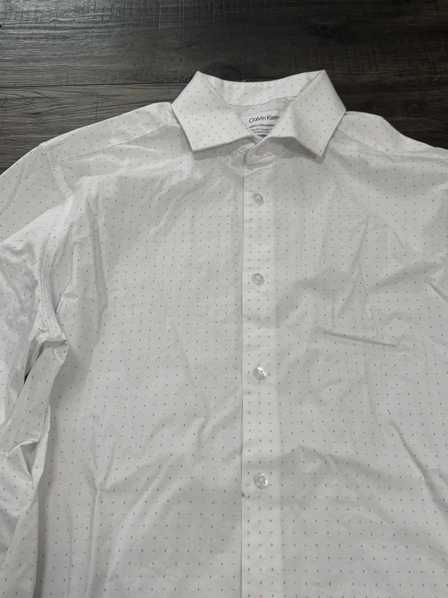 CK WHITE PATTERNED DRESS SHIRT - MED