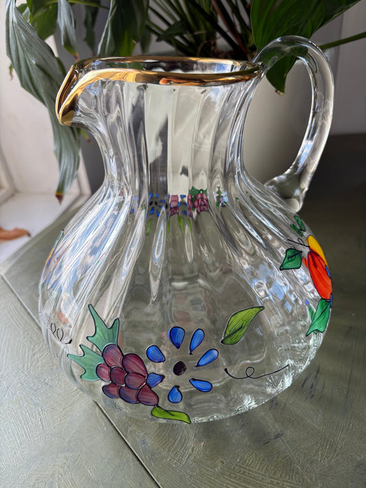 PAINTED FRUIT GLASS PITCHER
