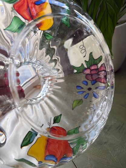 PAINTED FRUIT GLASS PITCHER