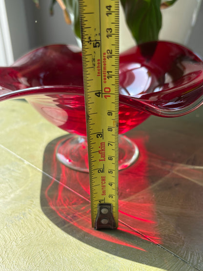 RED GLASS PEDASTAL DISH