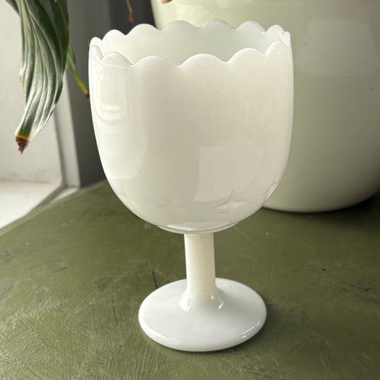 MILK GLASS SCALLOPED GOBLET