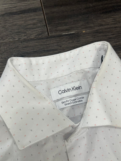 CK WHITE PATTERNED DRESS SHIRT - MED