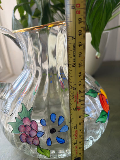 PAINTED FRUIT GLASS PITCHER
