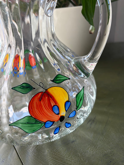 PAINTED FRUIT GLASS PITCHER