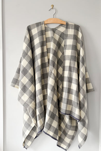 GREY PLAID PONCHO