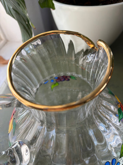 PAINTED FRUIT GLASS PITCHER