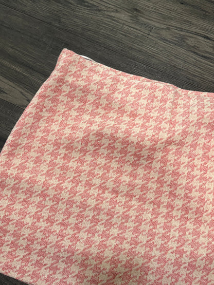 ZARA PINK HOUNDSTOOTH SKIRT - XL