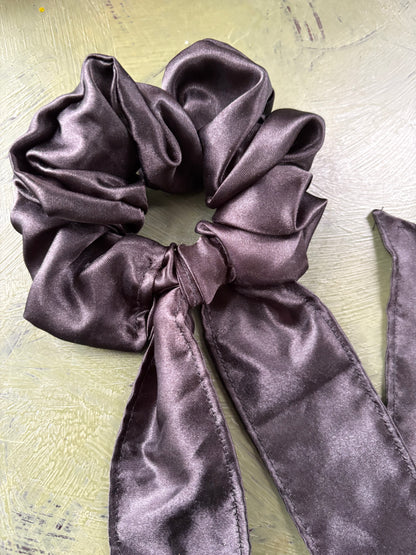 BLACK SATIN BOW SCRUNCHIE