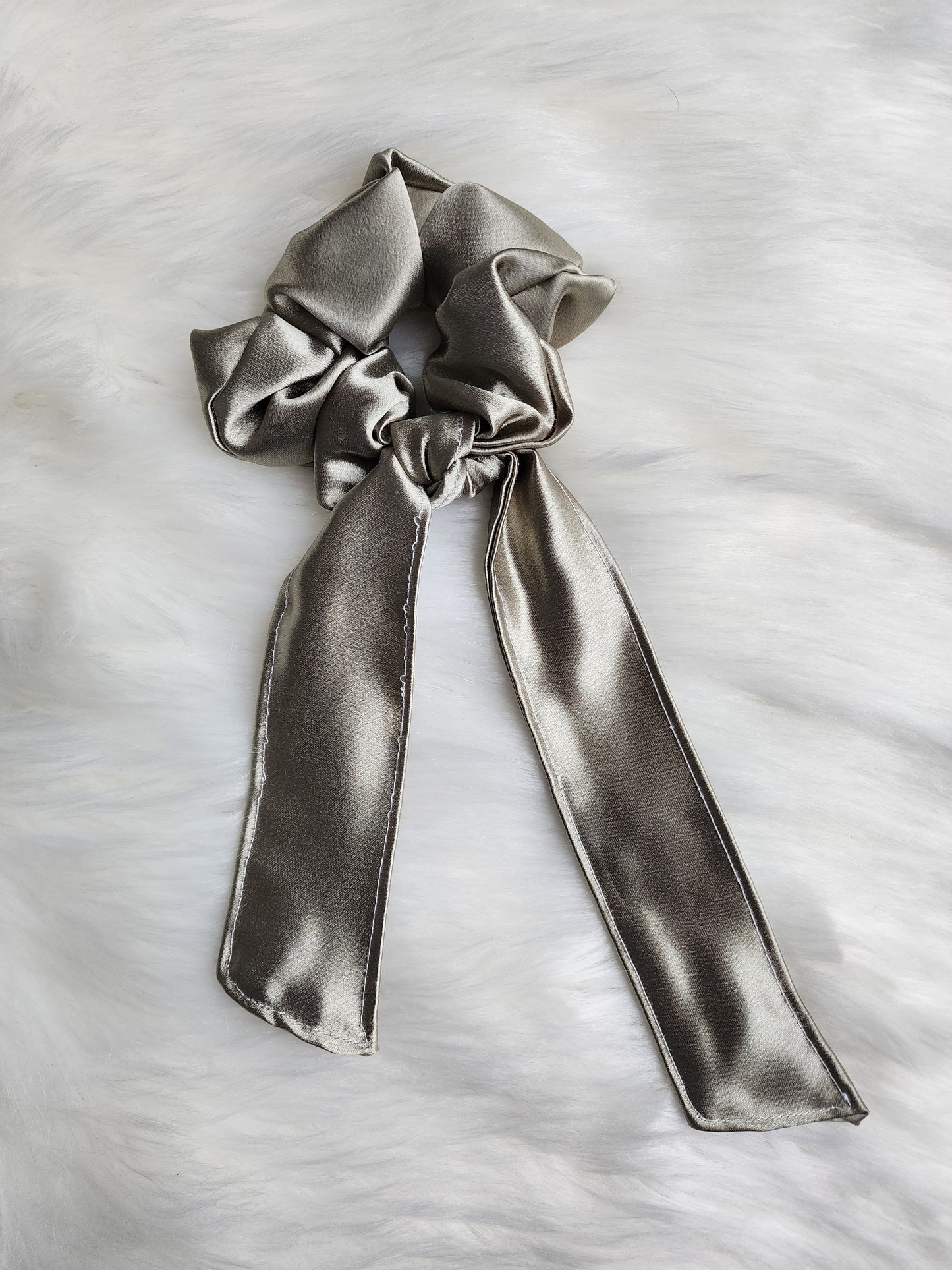 OLIVE SATIN BOW SCRUNCHIE