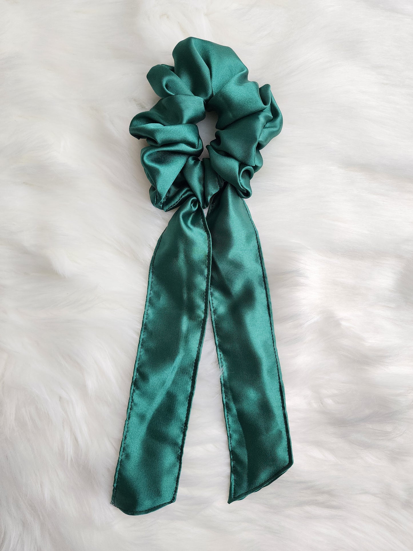 EMERALD SATIN BOW SCRUNCHIE