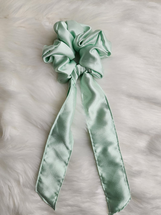 MINT SATIN BOW SCRUNCHIE
